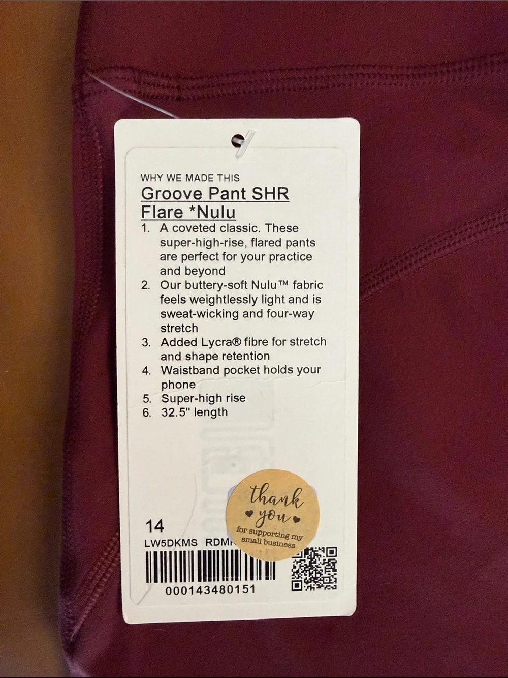 NWT Lululemon Groove Nulu Super-High-Rise Flared Pant 32” 14 Regular Red Merlot